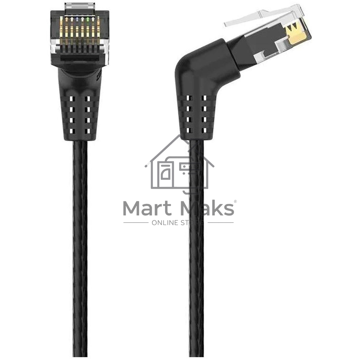 Патч-корд Vention прямой UTP cat.6a, RJ45 угол 90 - 1м. черный