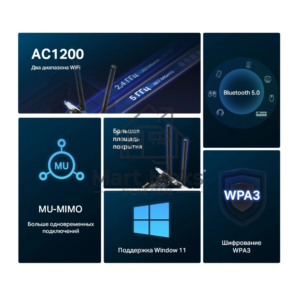 Wi-Fi  Bluetooth PCI Адаптер Mercusys AC1200 Dual-Band Wi-Fi Bluetooth  PCI Express Adapter