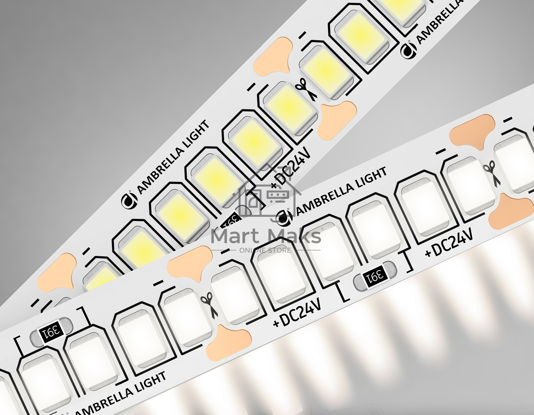 Светодиодная лента Ambrella light GS3302 2835 240Led/ 18W m/ 24V IP20 4500K/ 5000*10*1.2mm (2 конт.)