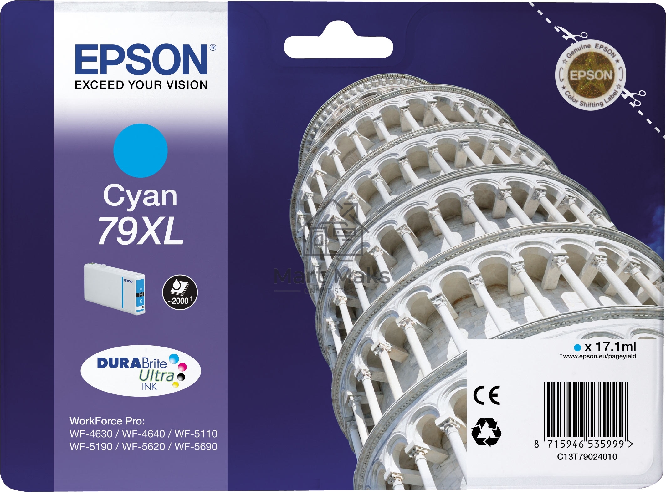 Картридж струйный Epson T7902 голубой повышенной емкости для WF-5110DW/WF-5620DWF