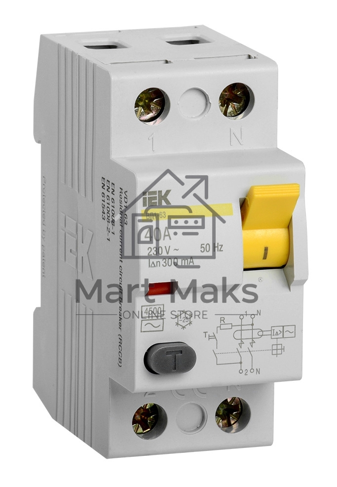 Выключатель дифференциальный УЗО Iek MDV10-2-040-300 ВД1-63 2Р 40А 300мА ИЭК