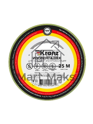 Изолента ПВХ Kranz 0.13х15 мм, 25 м, желто-зеленая (5 шт./уп.) Изолента ПВХ Kranz 0.13х15 мм, 25 м, желто-зеленая (5 шт./уп.)