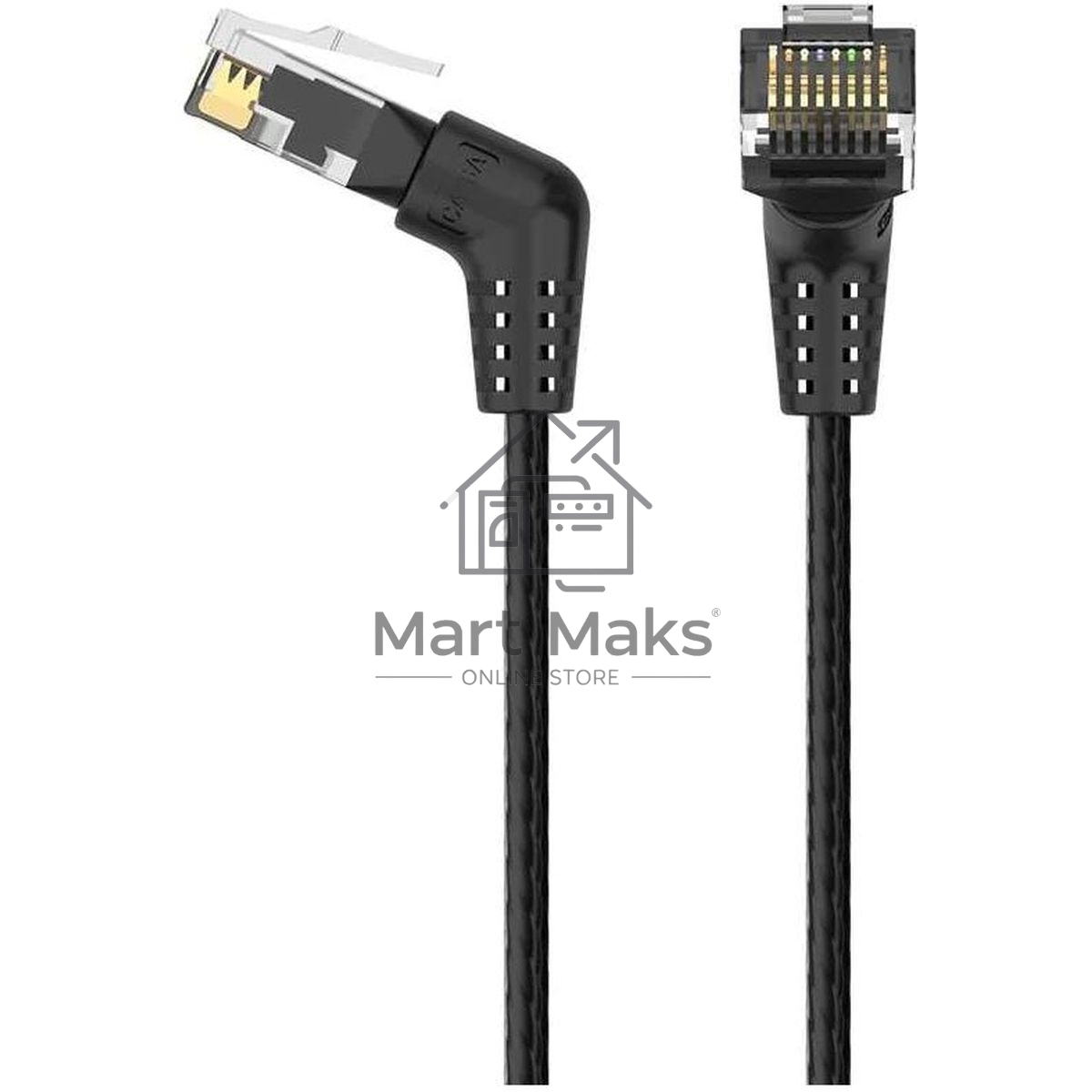 Патч-корд Vention прямой UTP cat.6a, RJ45 угол 90 - 1м. черный
