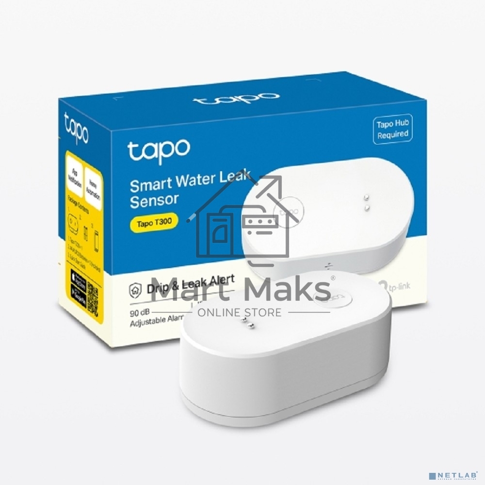 Датчик протечки воды TP-Link Tapo T300 868 МГц, питание от двух батареек AAA, звуковой сигнал 90 дБ, IP67