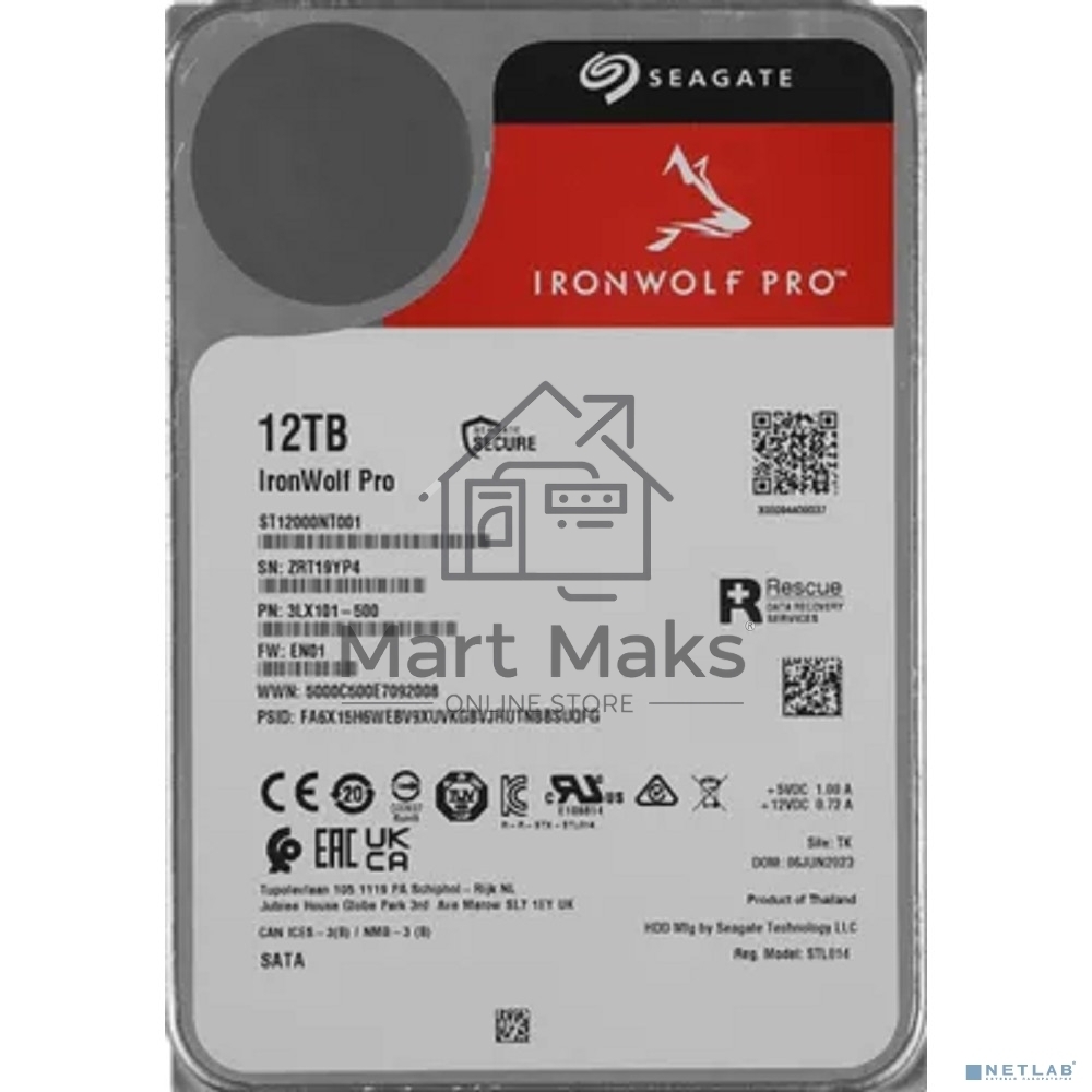 Жесткий диск Seagate SATA-III 12Tb ST12000NT001 NAS Ironwolf Pro 512E (7200rpm) 256Mb 3.5