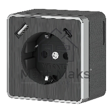 Розетка с заземлением, шторками и USB тип A+C Gallant (графит рифленый)