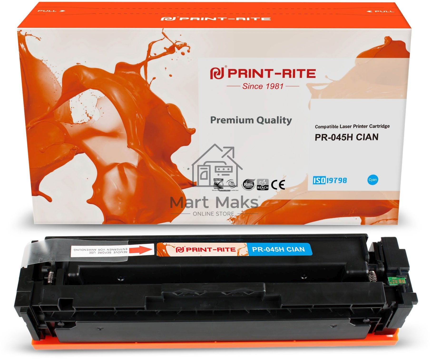 Картридж лазерный Print-Rite TFC448CPU1J PR-045H CIAN 045H Cian голубой (2200стр.) для Canon LBP 611Cn/613Cdw/631Cn/633Cdw/635Cx
