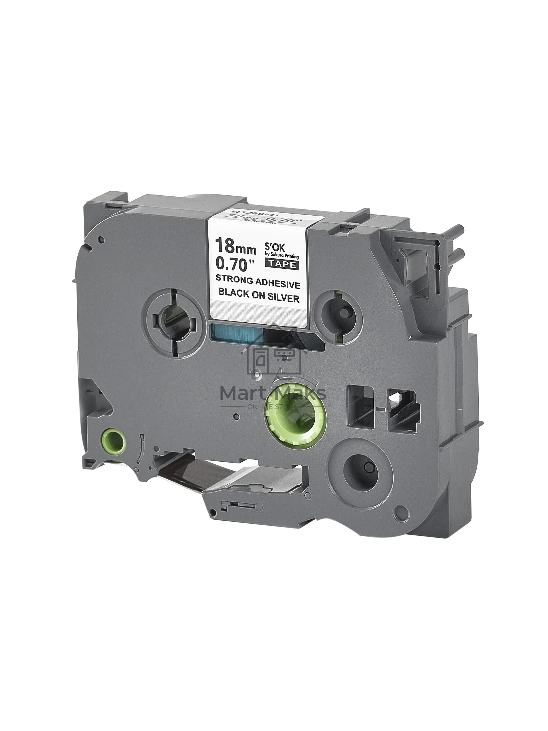 Кассета с лентой S'OK by Sakura Printing TZES941 для Brother, черный на серебре, 18мм/8м, наклейка