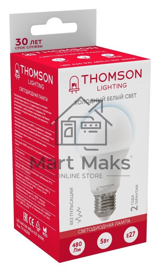 Лампа LED Thomson E27, груша, 5Вт, 6500К, белый холодный, TH-B2300, 1 шт.