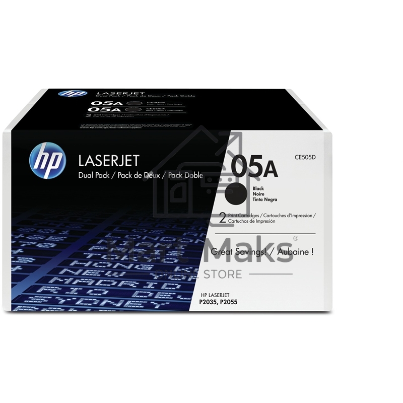 Картридж лазерный комплект HP CE505D черный для LJ P2055/P2035/P2050 (2 упак. х 2300 стр.)