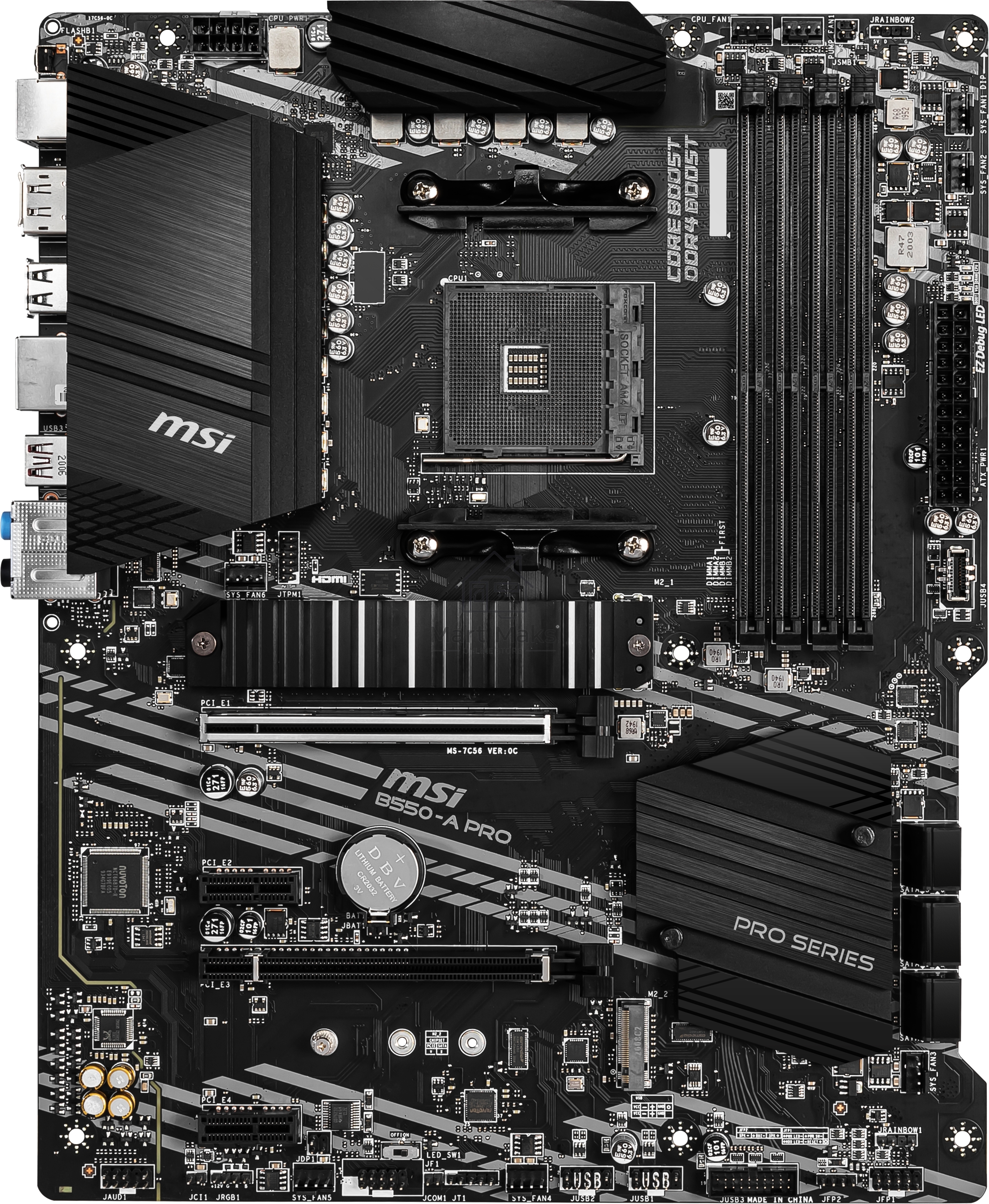 Материнская плата MSI B550-A PRO, AM4, AMD B550, 4xDDR4, 6xSATA, 2xM.2, 1xPCI-E 4.0 x16, 1xPCI-E 3.0 x16, 2xPCI-E x1, 1xHDMI, 1xDP, 1x 1Gb LAN, 4xUSB-A 2.0, 2xUSB-A 3.2 Gen 1, 1xUSB-A 3.2 Gen 2, 1xUSB-C 3.2 Gen 2, 6x3.5 мм, 7.1, ATX