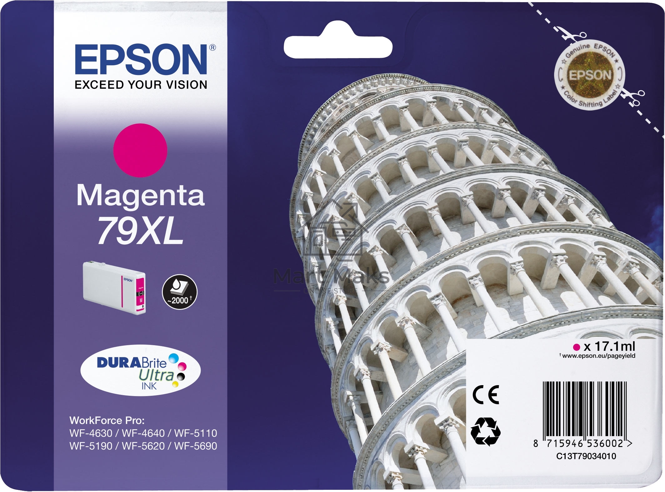 Картридж струйный EPSON T7903 пурпурный повышенной емкости для WF-5110DW/WF-5620DWF