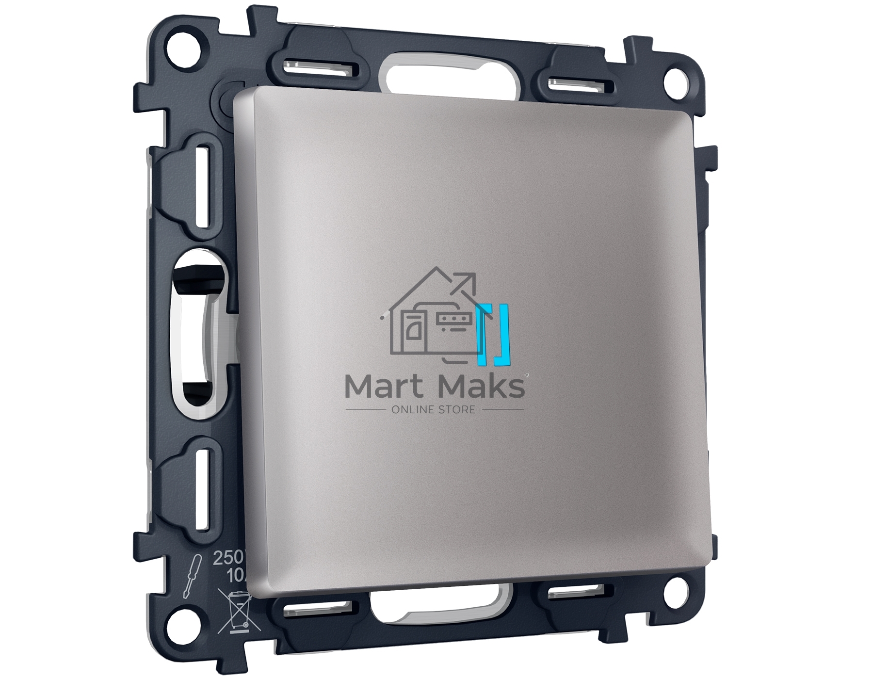 Комплект механизма 1-кл выключателя с самовозвратом с подсветкой 10000K ALFA Сталь матовый QUANT (AP5020, VM113, G17B) MA502060