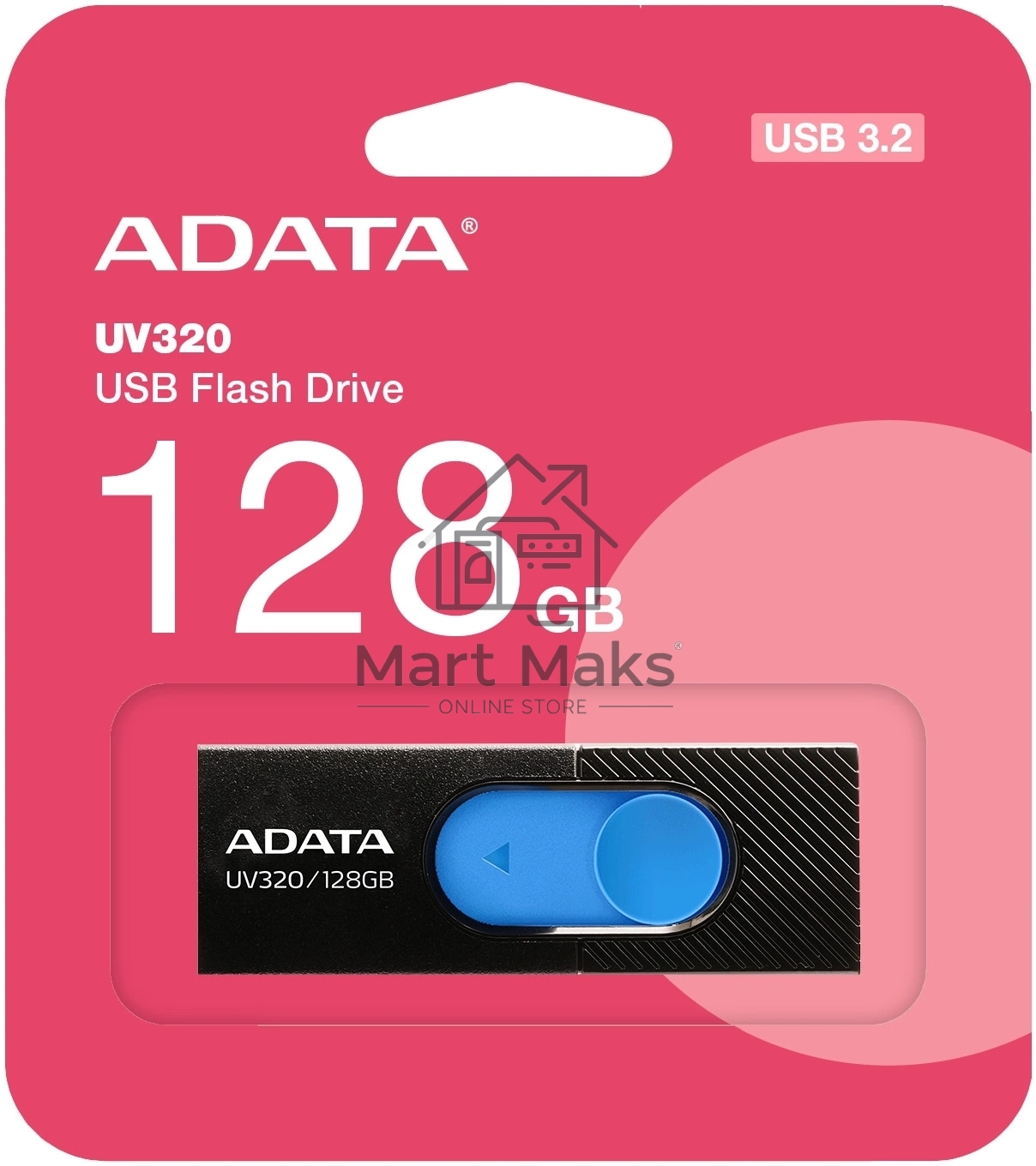 Флеш диск ADATA UV320 128GB, USB 3.2, черный/голубой