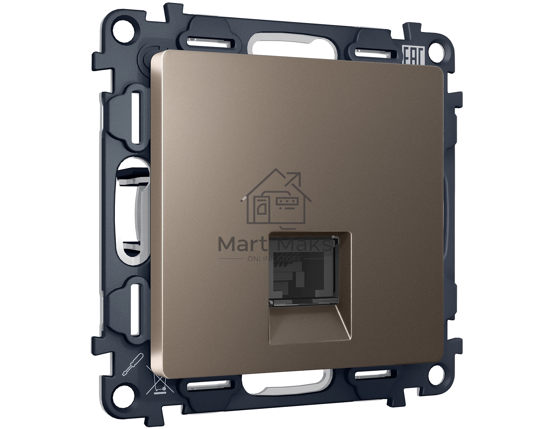 Комплект механизма компьютерной розетки ALFA Темная бронза матовый RJ-45(8P8C) CAT6 с шторкой QUANT (AP6420, VM188) MA642010