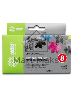 Картридж струйный Cactus СS-CLI8C/M/Y голубой/пурпурный/желтый (36 мл) для Canon MP470/500/530/600/800/810/830/970/MX850/iP4200/4300/520