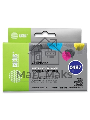 Картридж струйный Cactus CS-EPT0487 многоцветный (88 мл) для Epson Stylus Photo R200/R220/R300/R320/R340/RX500/RX600/RX620/RX640