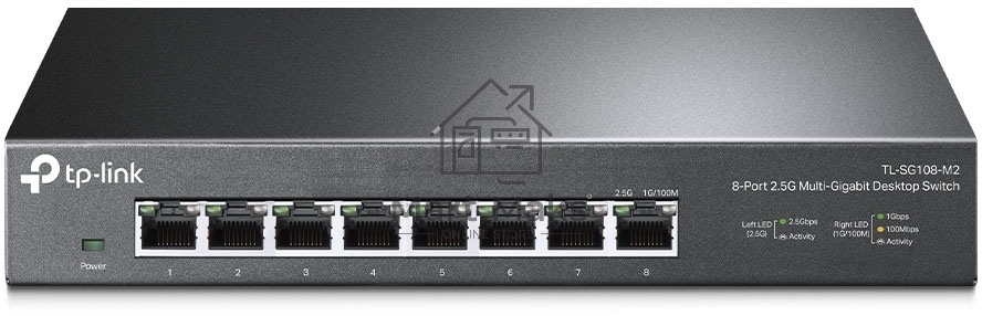Коммутатор TP-Link 8-port Desktop 2.5G Unmanaged switch, 8 100/1G/2.5G RJ-45 ports, Fanless design, 12V/1.5A DC power supply.