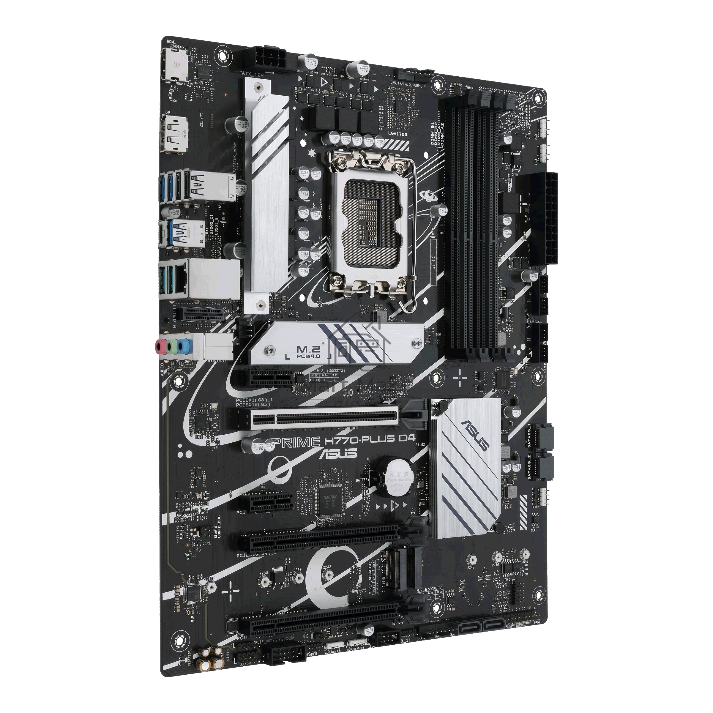 Материнская плата ASUS PRIME H770-PLUS D4, LGA 1700, Intel H770, 4xDDR4, 4xSATA, 3xM.2 PCIe 4.0 x4, 1xPCIe 5.0 x16, 2xPCIe 4.0 x4, 1xHDMI, 1xDP, 1xUSB-C 3.2 Gen 2, 2xUSB 3.2 Gen 2, 3xUSB 3.2 Gen 1, 1x 1Gb LAN, 3x3.5 мм, 7.1, ATX
