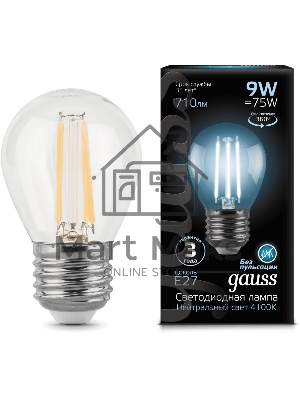 Лампа светодиодная Filament Шар E27 9Вт 4100К Gauss 105802209