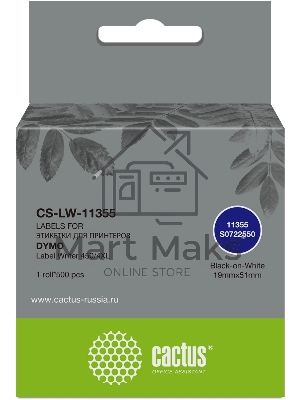 Этикетки Cactus CS-LW-11355 сег.:51x19мм черный белый 500шт/рул Dymo Label Writer 450/4XL
