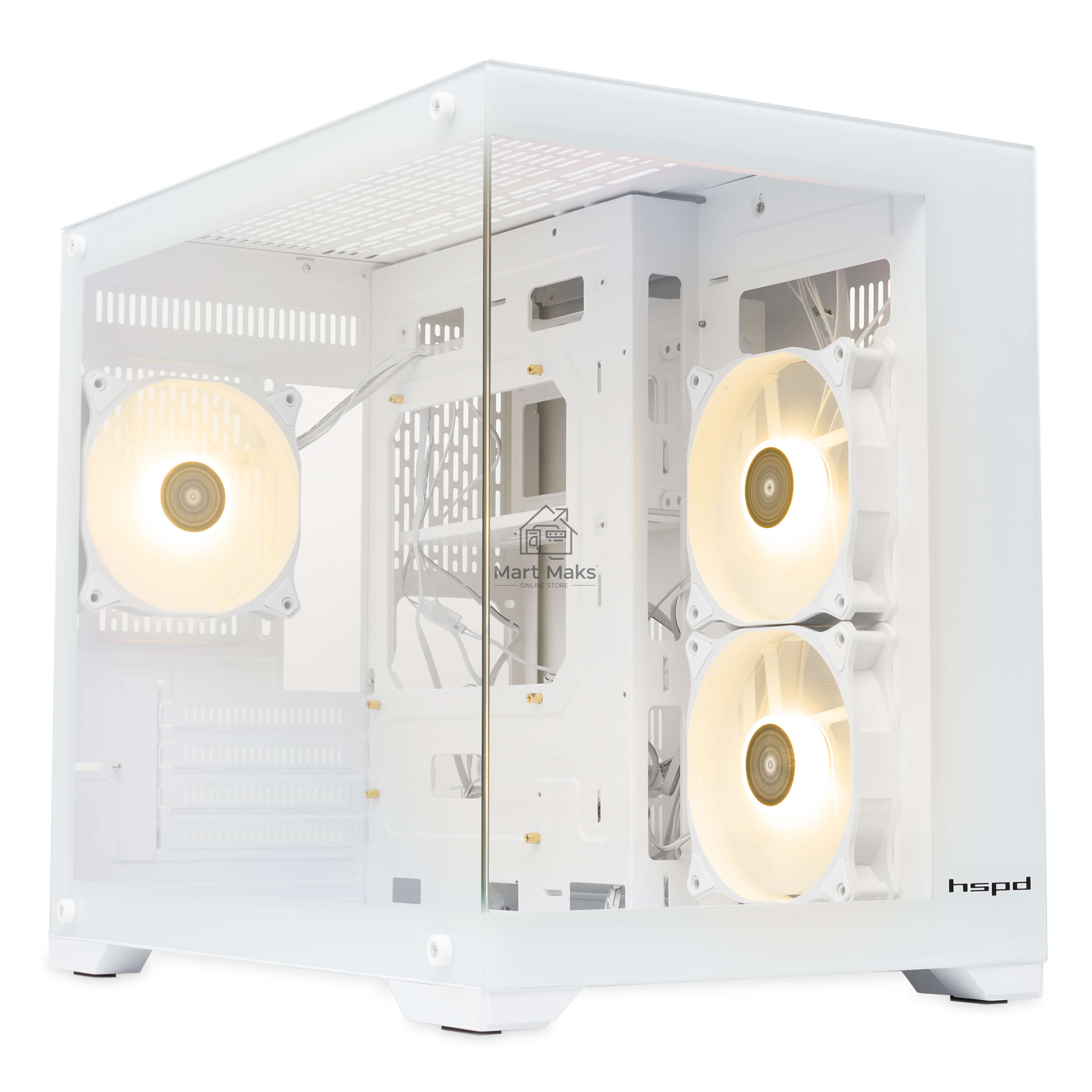 Компьютерный корпус  HSPD F330, Panoramic Mini-tower, White, TG, 0.5 SPCC, 3x120mm ARGB mATX, mITX 160/400/200mm 1x2.5