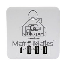 Сетевой фильтр Cablexpert Cube, CUBE-4-СU3-W, 4 р, 16А, 1xType-C PD, 3хUSB, ур. защиты 2+, белый, коробка