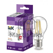 Лампа cветодиодная LED A60 IEK LLF-A60-9-230-30-E27-CL шар прозр. 9Вт 230В 3000К E27 серия 360°