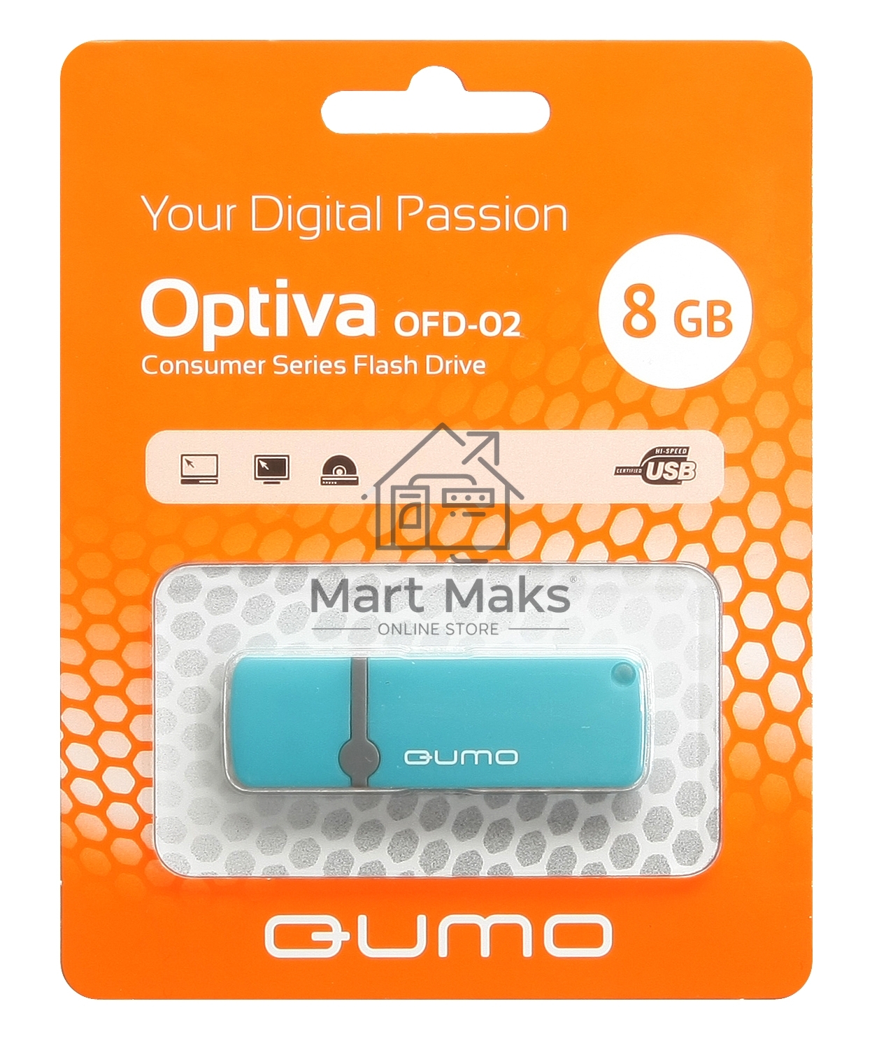 Флешка USB QUMO 8Gb, Optiva 02 синий QM8GUD-OP2-blue