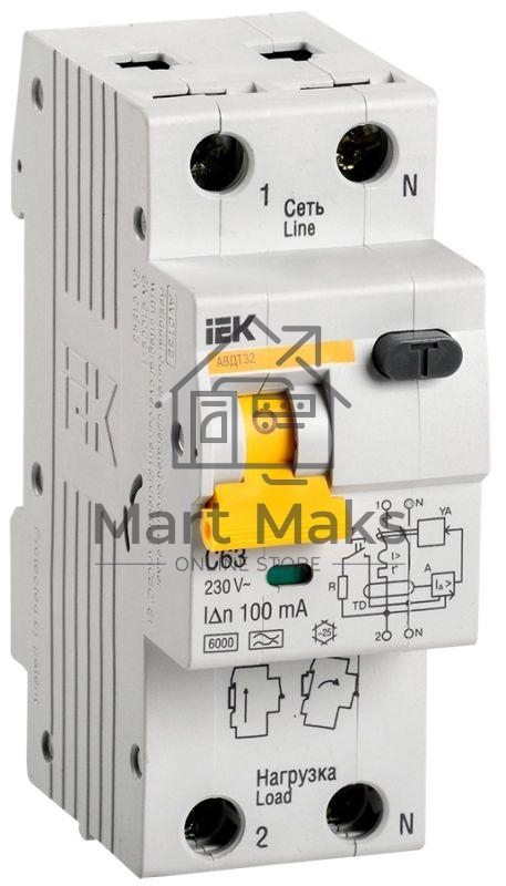 Автоматический выключатель дифф. тока Iek MAD22-5-063-C-100 АВДТ 32 C63 100мА