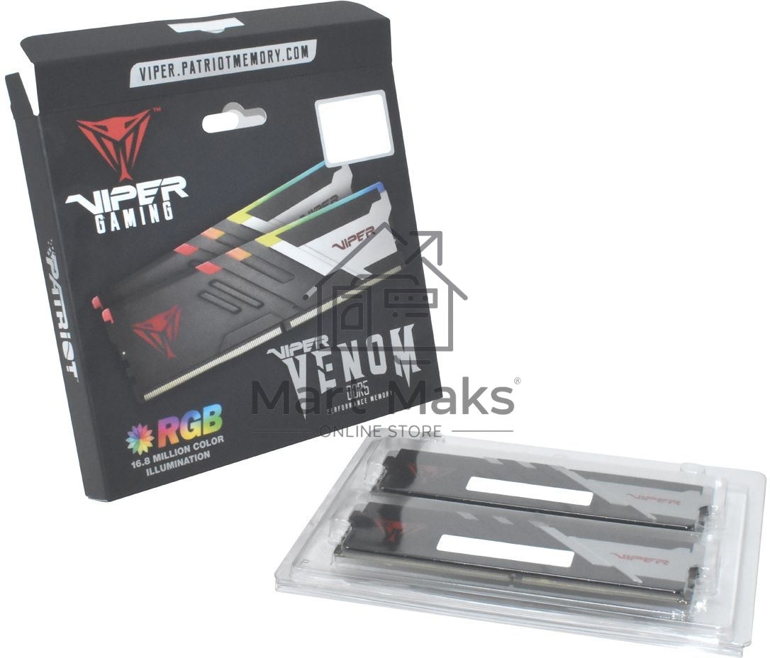 Оперативная память Patriot Viper Venom, DDR5, 32GB (2x16GB), 7200MHz, CL34, DIMM, с радиаторами, RGB, черный