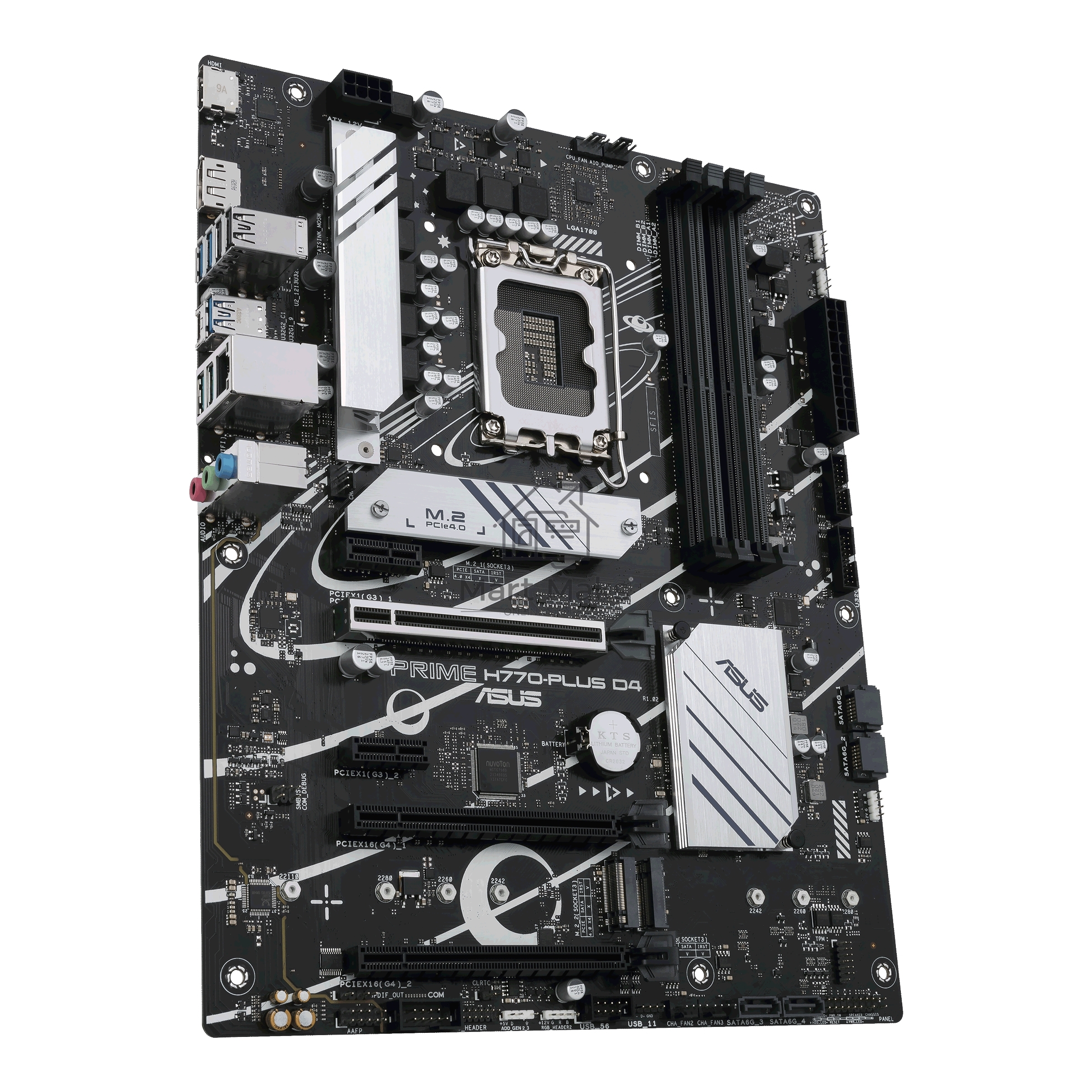 Материнская плата ASUS PRIME H770-PLUS D4, LGA 1700, Intel H770, 4xDDR4, 4xSATA, 3xM.2 PCIe 4.0 x4, 1xPCIe 5.0 x16, 2xPCIe 4.0 x4, 1xHDMI, 1xDP, 1xUSB-C 3.2 Gen 2, 2xUSB 3.2 Gen 2, 3xUSB 3.2 Gen 1, 1x 1Gb LAN, 3x3.5 мм, 7.1, ATX