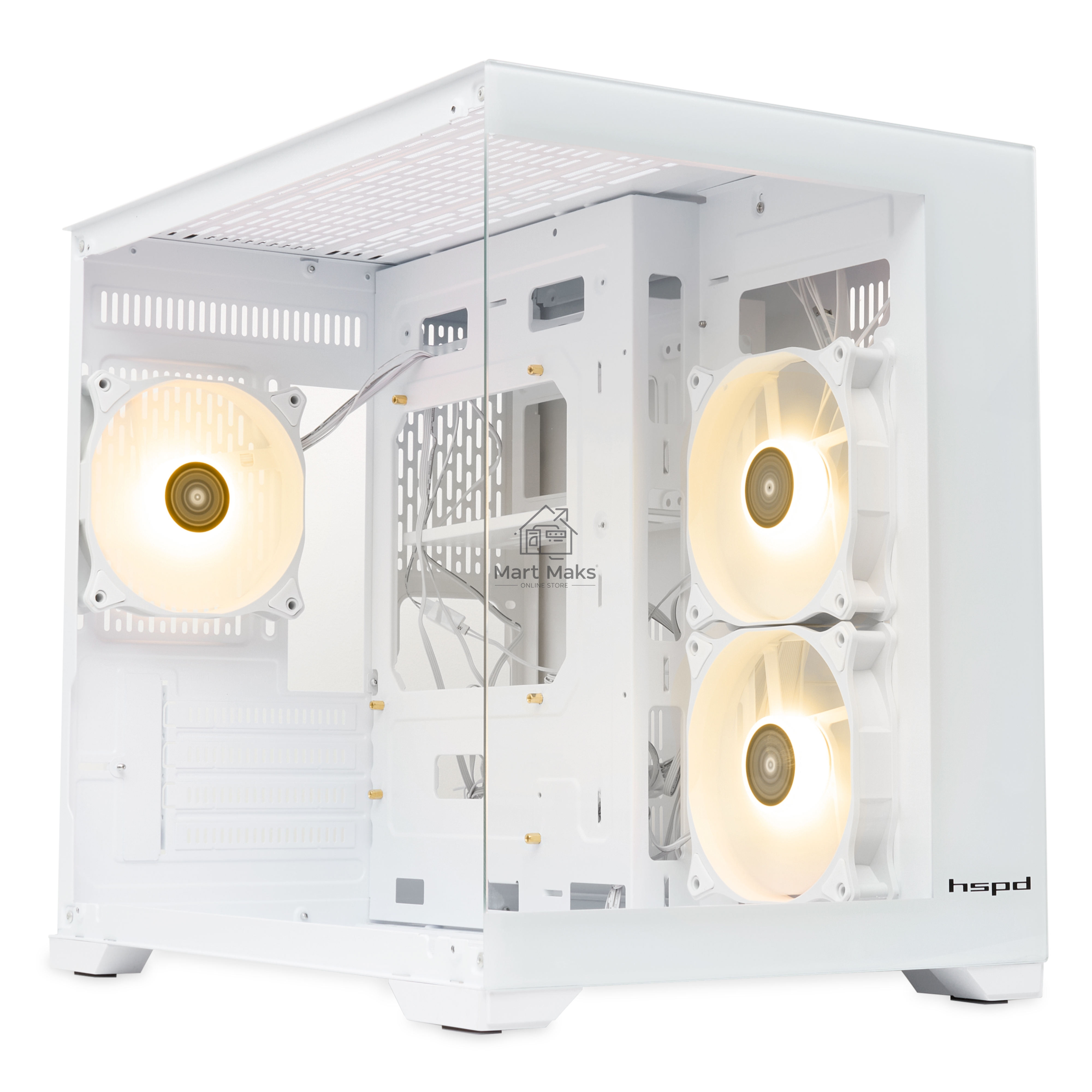 Компьютерный корпус  HSPD F330, Panoramic Mini-tower, White, TG, 0.5 SPCC, 3x120mm ARGB mATX, mITX 160/400/200mm 1x2.5