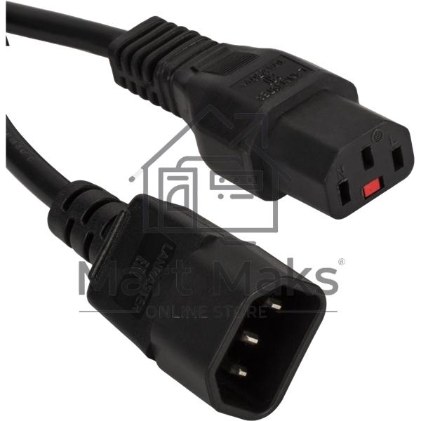 Шнур питания Lanmaster с блокировкой C13-C14, 3х0.75, 220В, 10А, черный, 1 метр