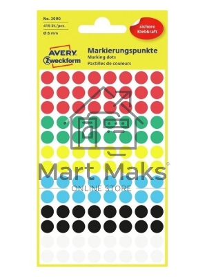 Этикетки Avery Zweckform 3090 104шт на листе диаметр 8мм/70г/м2/4л./ассорти самоклей. универсальная