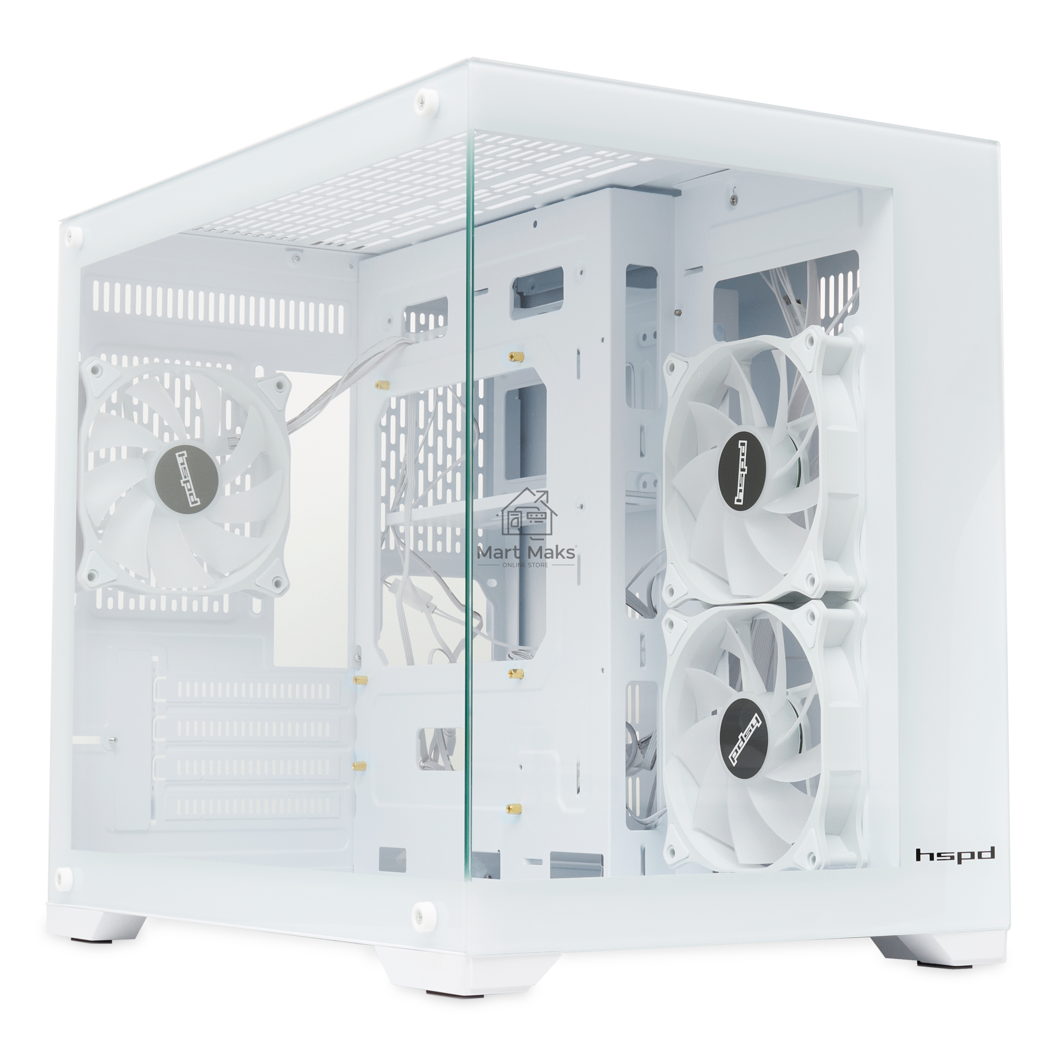 Компьютерный корпус  HSPD F330, Panoramic Mini-tower, White, TG, 0.5 SPCC, 3x120mm ARGB mATX, mITX 160/400/200mm 1x2.5