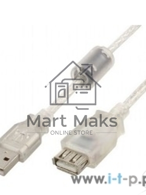 Кабель-удлинитель USB2.0 Pro Cablexpert CCF-USB2-AMAF-TR-2M, AM/AF, 2м, экран, 2феррит.кольца, прозрачный, пакет