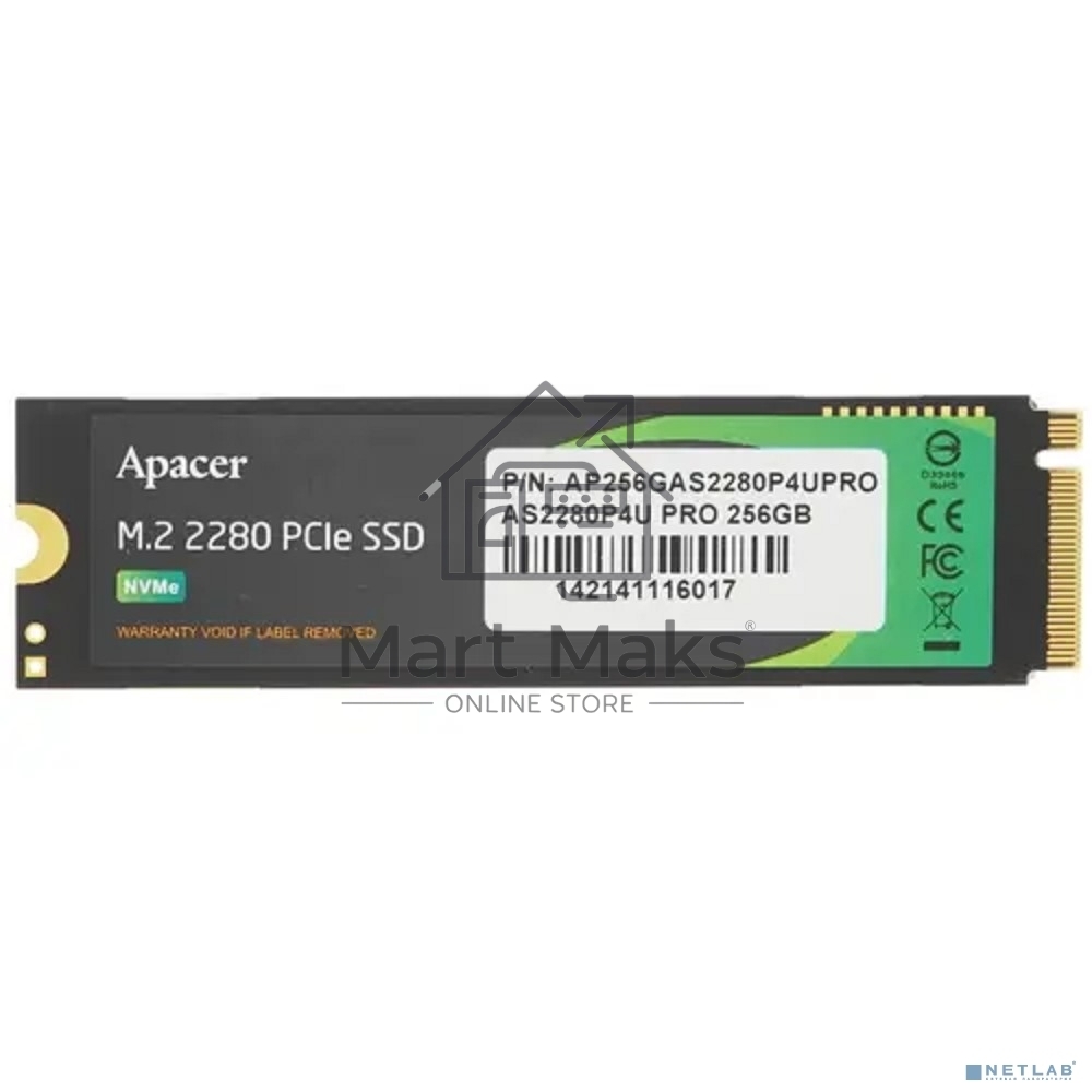 Накопитель SSD Apacer AS2280P4U PRO, 256Gb, PCIe 3.0 x4, M.2 2280, NVMe, R/W 3500/1200, с радиатором