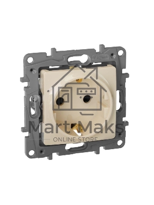 Розетка 2К+З, на винтах, защ. шт., сл. кость ETIKA 