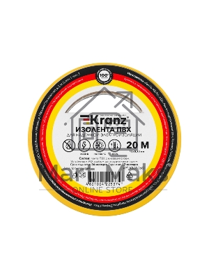 Изолента ПВХ Kranz 0.13х15 мм, 20 м, желтая (10 шт./уп.) Изолента ПВХ Kranz 0.13х15 мм, 20 м, желтая (10 шт./уп.)