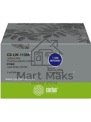 Этикетки Cactus CS-LW-11356 сег.:89x41мм черный белый 300шт/рул Dymo Label Writer 450/4XL