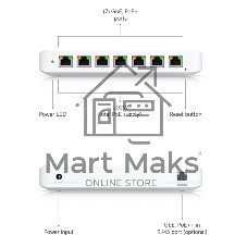 Коммутатор Ubiquiti UniFi Switch Ultra 210W PoE-коммутатор, 8х 1G RJ45, раздача 202 Вт