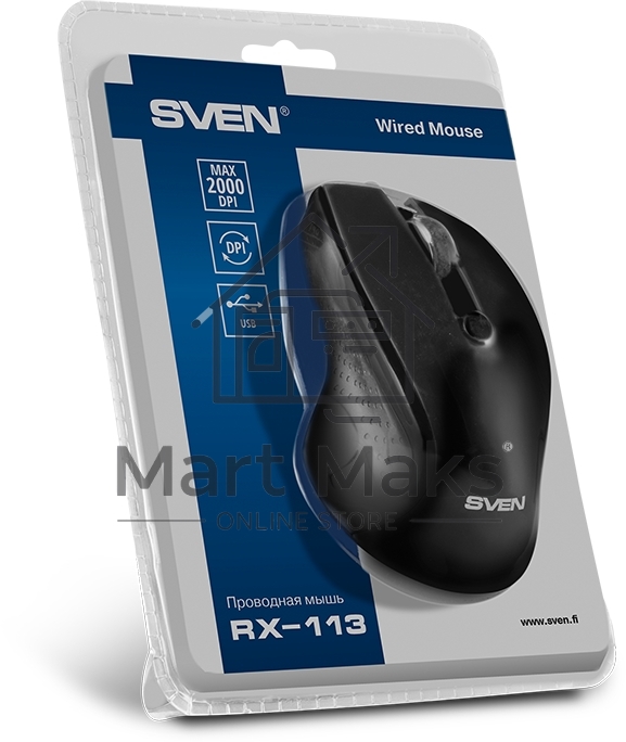 Мышь проводная SVEN RX-113 черный, 2000 dpi, USB, кнопки - 6