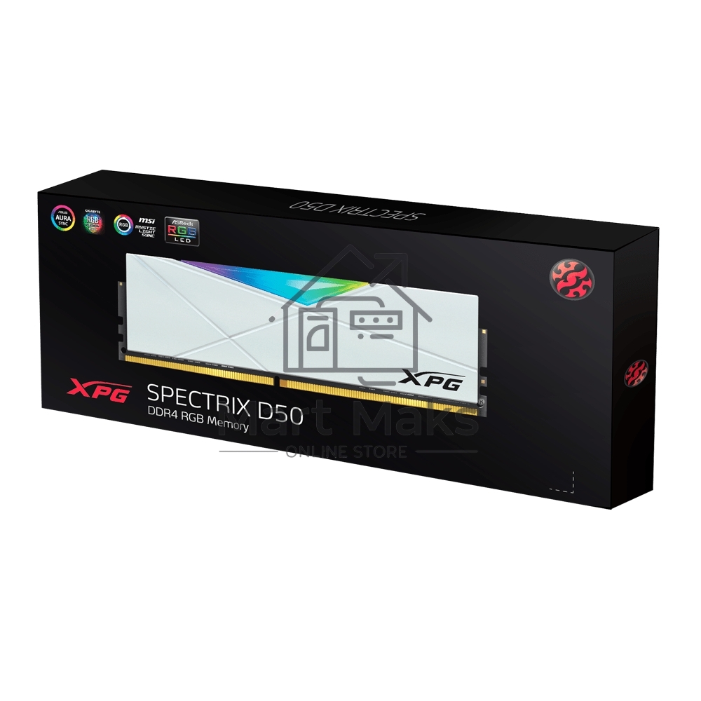 Оперативная память XPG Spectrix D50 RGB, 16GB (2x8GB), DDR4, 3600MHz, CL18, DIMM, с радиаторами, белый, RGB