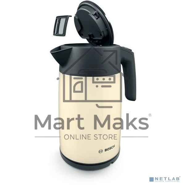Чайник Bosch TWK7L467, 1.7л, 2400 Вт., нерж.сталь, покрытая эмалью, бежевый, шкала уровня воды