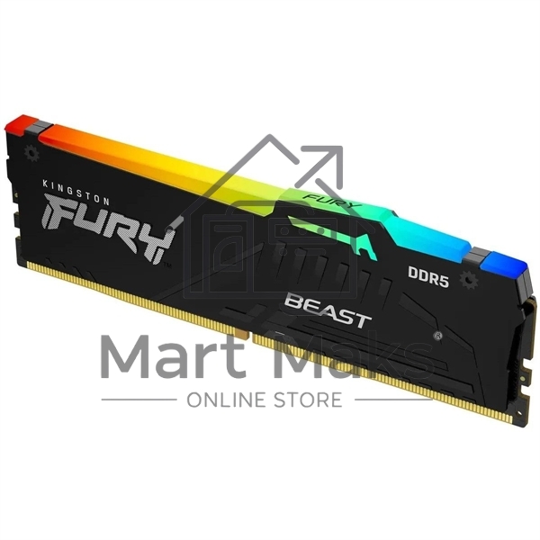 Оперативная память Kingston Fury Beast, DDR5, 32GB (1x32GB), 6000MHz, CL30, DIMM, с радиатором, RGB, черный
