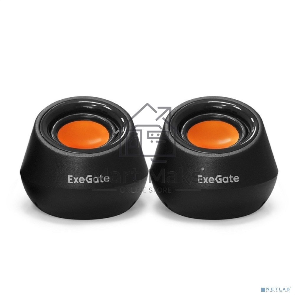 Акустическая система 2.0 ExeGate EX287060RUS Disco 130 (питание USB, 2х3Вт (6 Вт RMS), 100-20000Гц, черный/оранжевый)