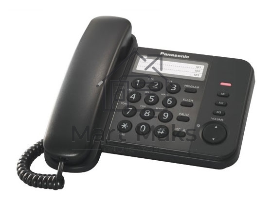 Телефон проводной Panasonic KX-TS2352RUB черный индикатор вызова,порт для доп. телеф. оборуд.,4 уровня громкости звонка