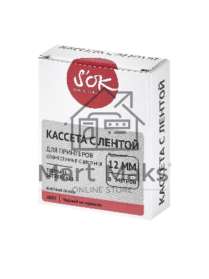 Кассета с лентой S'OK by Sakura Printing TZEFX431 для Brother, черный на красном, 12мм/8м, наклейка