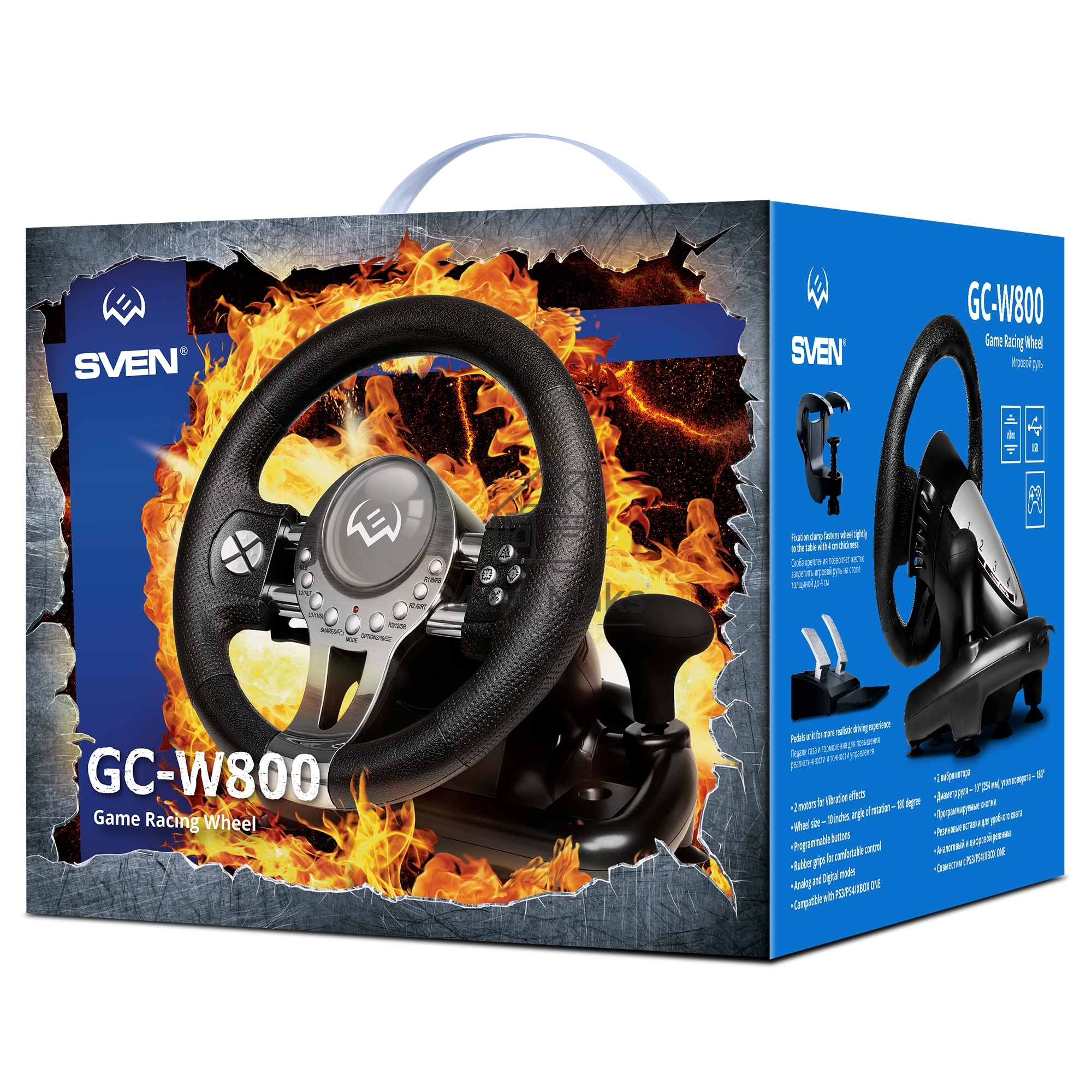 Руль SVEN GC-W800 (педали, вибро, скоба, D-pad, 12 кл, PC/PS3/PS4/XBOXONE/Xinput)